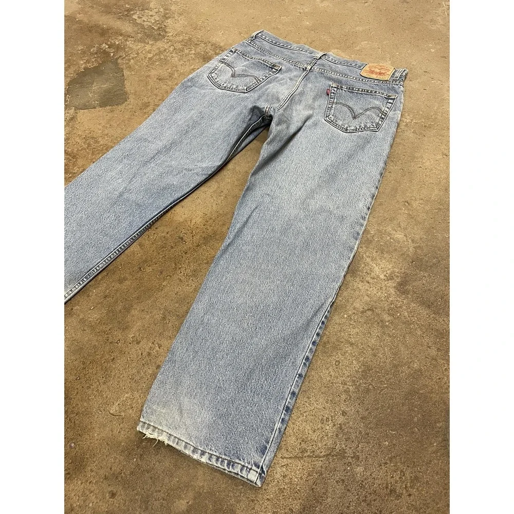 Levis 550‎ Jeans Mens 36x30 Light Wash Blue Relaxed Tapered Zip Fly Distressed